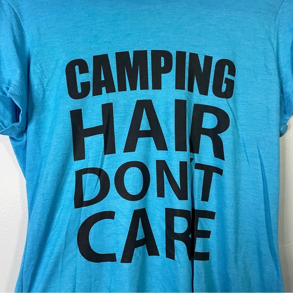 District Made Camping Hair Don’t Care Casual Short Sleeve Fitted T Shirt Medium - Picture 4 of 5